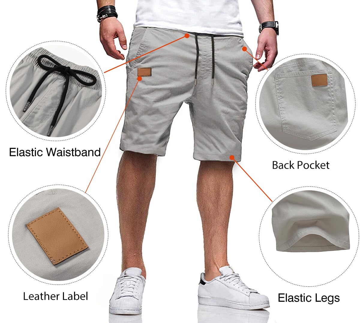 JMIERR Mens Casual Shorts - Cotton Drawstring Summer Beach Stretch Twill Chino Golf Shorts