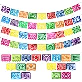 4 Packs Mexican Party Banner 60 Feet Fiesta Plastic Papel Picado Banner Cinco de Mayo Dia De Los Muertos Decor Day of the Dead Decorations Mexican Fiesta Themed Party Decorations Supplies