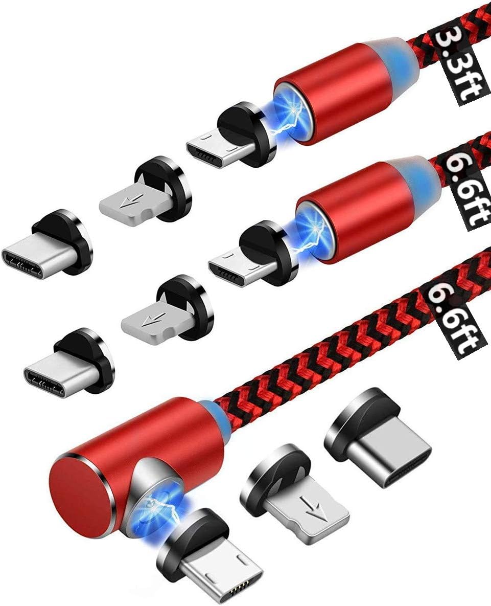 UGI Magnetic Charging Cable 3 in 1 Magnetic Phone Charger Cable Nylon Braided Charging Cord for Android Micro USB,Type C/USB C,Phone,Smartphone Tablet (3.3ft/6.6ft Straight + 6.6ft L-Shape,3 Pack)