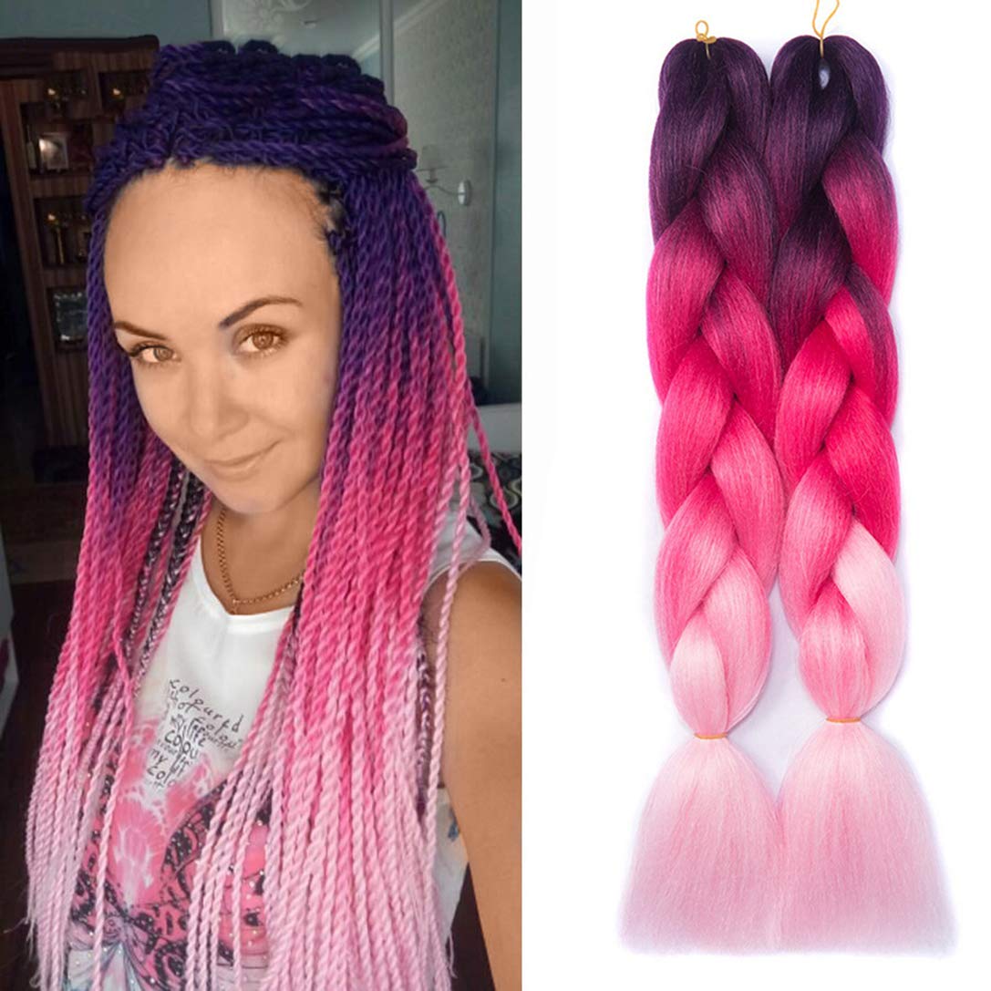 pix Ombre Bright Pink And Purple Hair ombre braiding hair kanekalon synthetic braiding hair extensions 5 packs lot 24inch jumbo braiding hair purple peach red light pink