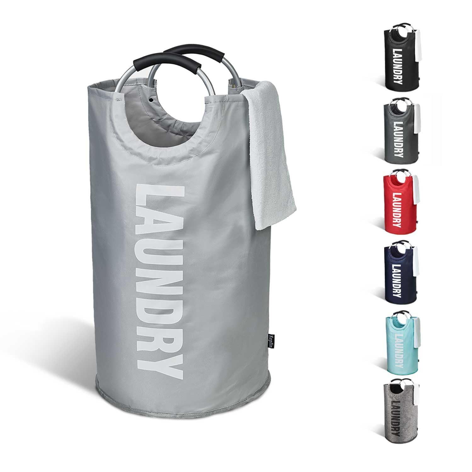 KEPLIN Collapsible Large Laundry Basket - Grey, 82 L | Foldable Hamper Basket | Easy to Carry Washing Bag for Laundry | Clothes Hamper for Kids Bedroom, Bathroom, Nursery, Utility Room