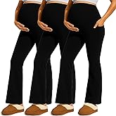 Coume 3 Pack Maternity Flare Leggings Dressy Pregnancy Maternity Pants over the Belly Work Pregnant Sweatpants with Pockets