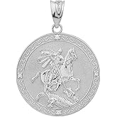 Claddagh Gold 925 Sterling Silver Saint George Medal Protection CZ Charm Pendant (Small)