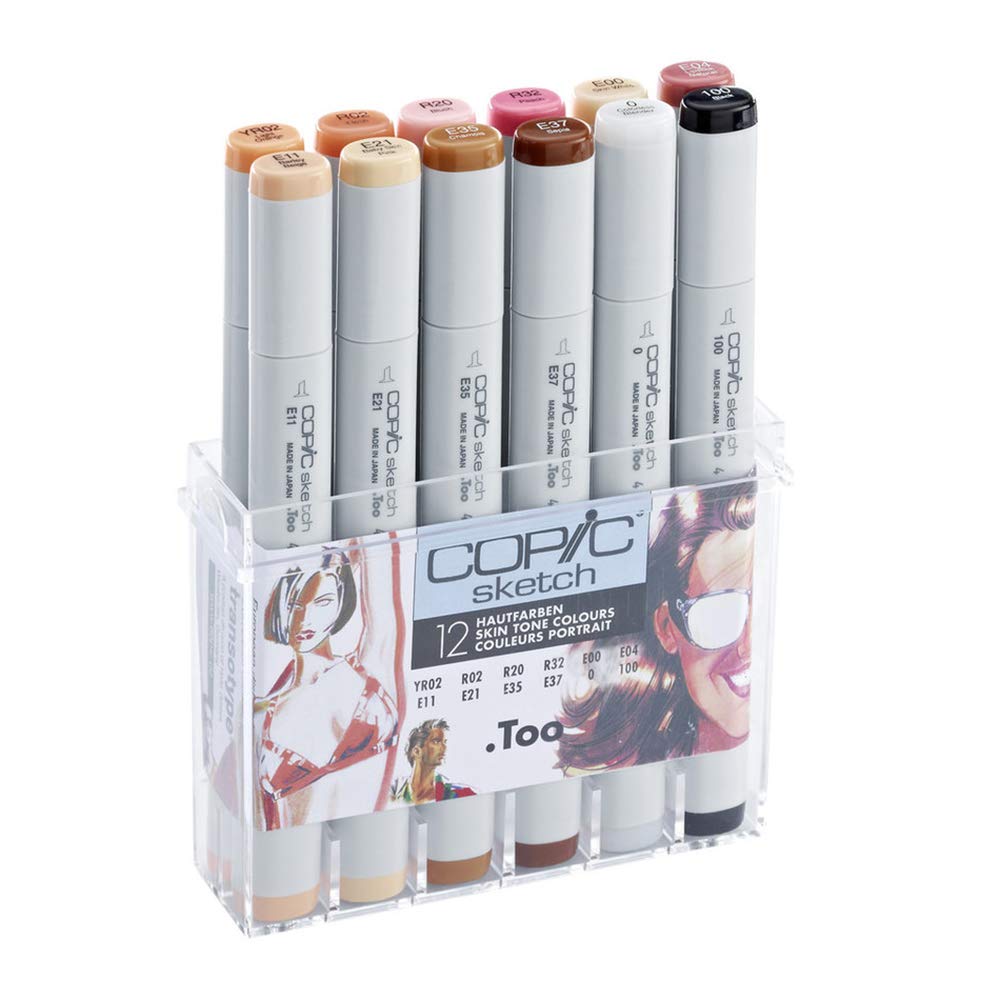 Copic Sketch Coloured Marker Pen - Set of 12 Portrait Colours, For Art & Crafts, Colouring, Graphics, Highlighter, Design, Anime, Professional & Beginners, Art Supplies & Colouring Books