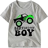 Birthday Shirt Monster Truck Boys Toddler T-Shirts Birthday Tees Little Kids Top Outfit White Gray 2nd 3rd 4th 5th 6th 7th