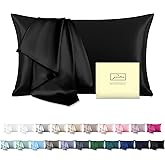 Mulberry Silk Pillowcase for Hair and Skin Pillow Case with Hidden Zipper Soft Breathable Smooth Cooling Silk Pillow Covers for Sleeping (Black, King（20"X 36"）)