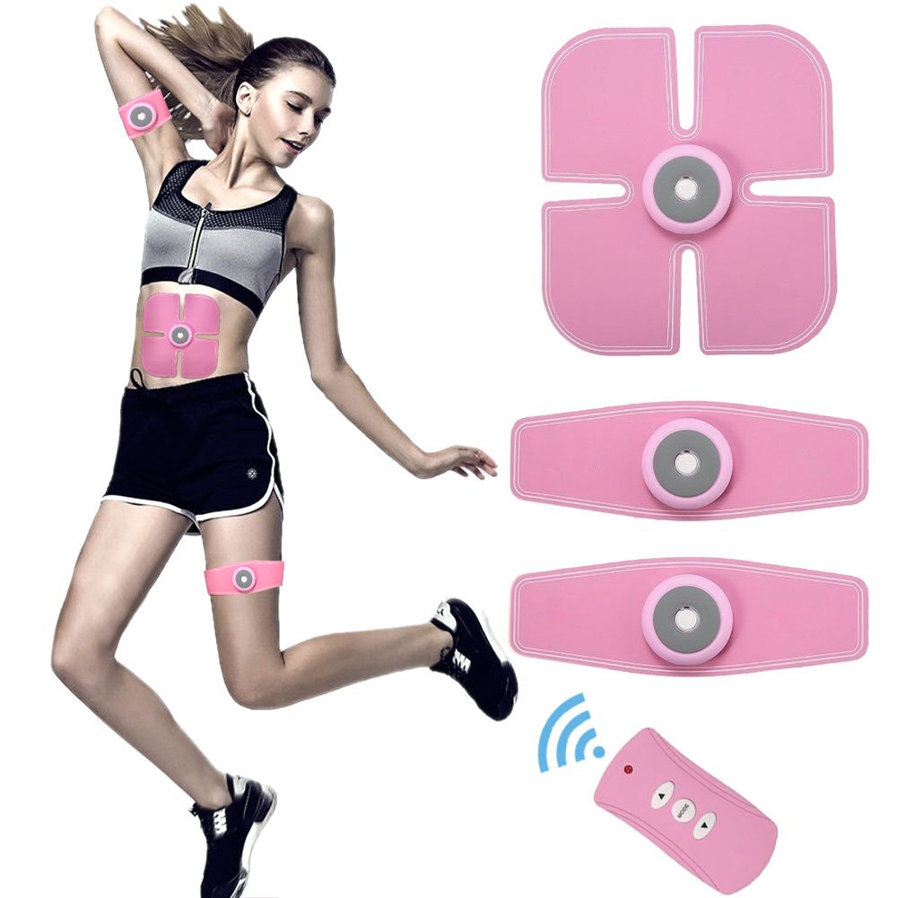 EMS Trainingsgerät AEDU Elektrische Muskelstimulation, Bauch Trainer Massagerät für Frauen Körperstraffung Muskelaufbau u. Fitness zu Hause, USB Aufladbar Pink