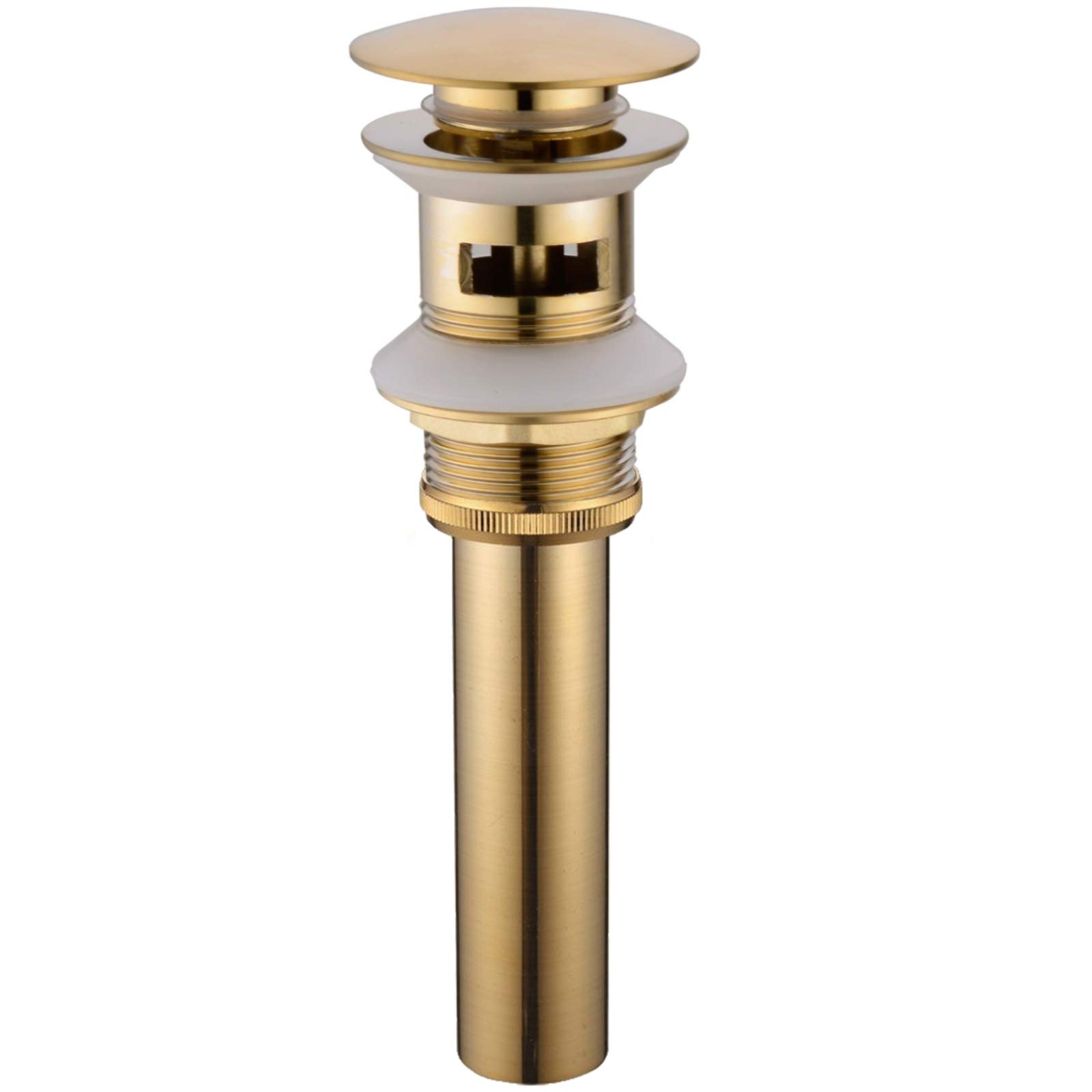 TRUSTMI Brass Bathroom Basin Sink Slotted Waste Drain Stopper Modern Pop Up Click Clack Sprung Plug with Overflow, Brushed Gold
