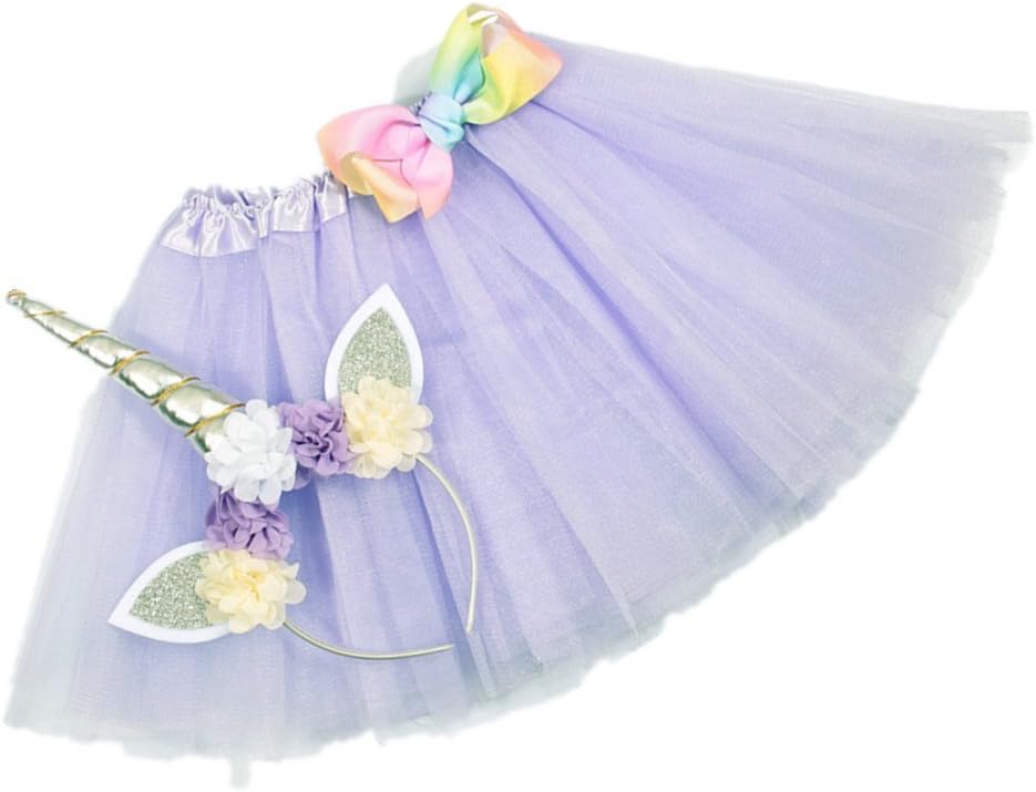 Little Girls Layered Tutu Skirts with Unicorn Horn Headband Birthday Party Costumes Set