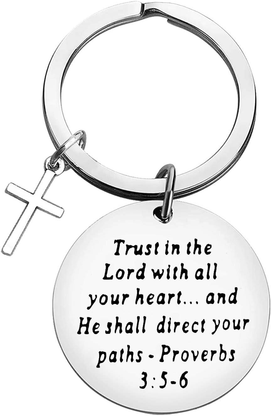 Christian Keyring Bible Verse Keychain Religious Keyring Trust in The Lord with All Your Heart...and He Shall Direct Your Paths Faith Keychain Christian Gift Thanksgiving Christmas Easter Prayer Gift
