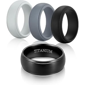 JZPZ Silicone Titanium Rings for Men : 4PCS Wedding Band Set,Classic 8mm Width Rubber Ring for Promise Engagement Anniversary