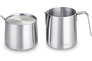 Easyworkz Stainless Steel Sugar bowl and Creamer Set, with Spoon and Anti-Drip Spout, Stackable Design, Brushed Silver