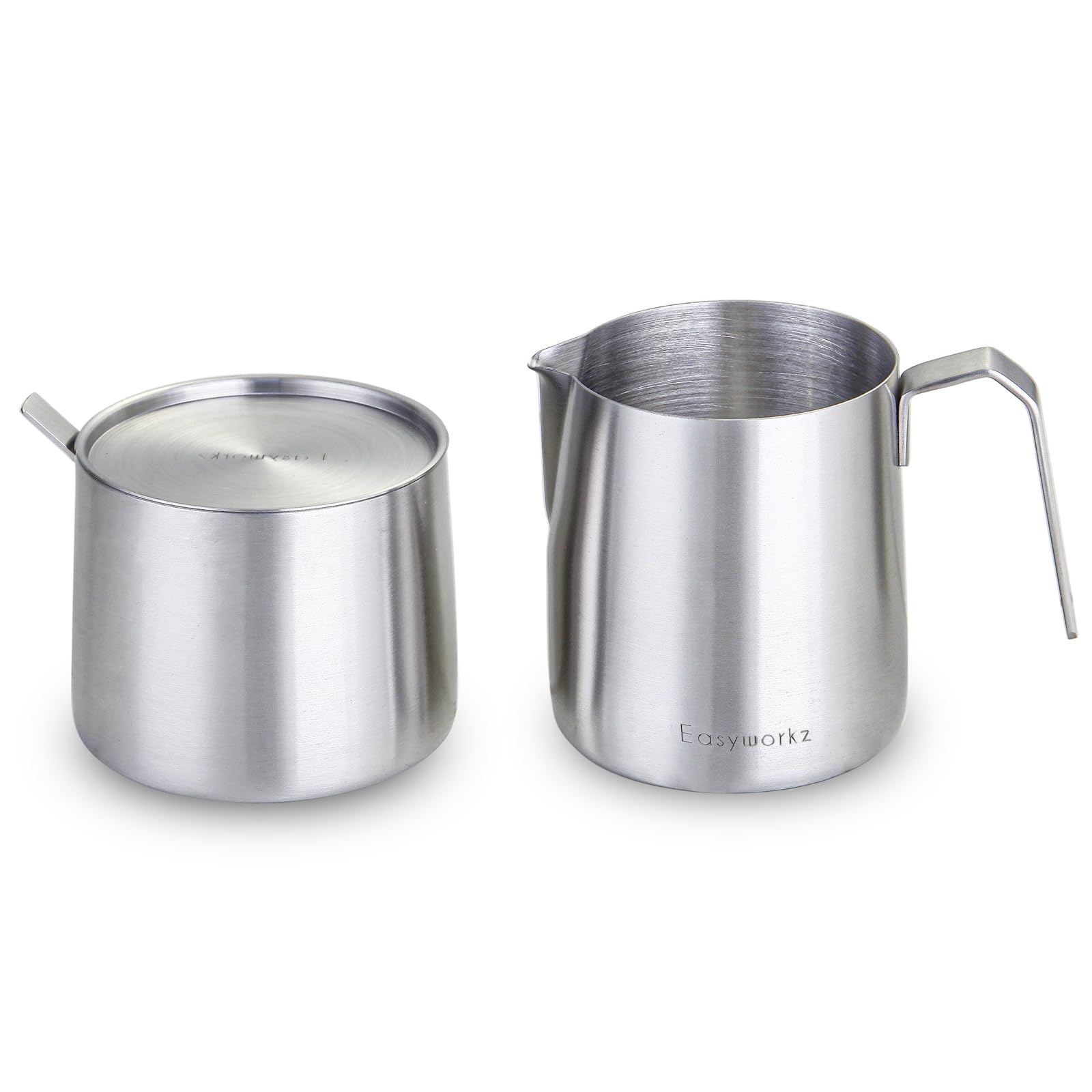 Easyworkz Stainless Steel Sugar Bowl and Creamer Set, with Spoon and Anti-Drip Spout, Stackable Design, Brushed Silver