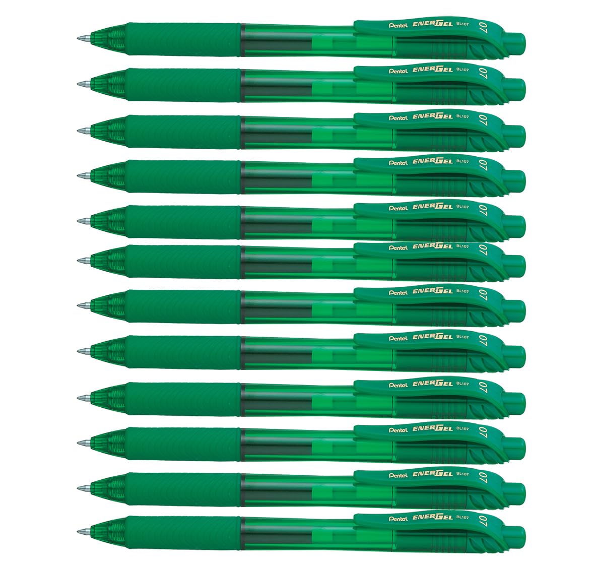 Pentel EnerGel BL107-D Gel Ink Roller Ball Pen with Click Top Stroke, 0.35 mm - Green (Pack of 12)