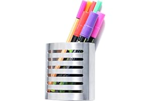 Sanpaint Magnetic Modern Pen and Pencil Holder, Metal Writing Utensil Storage Organizer for Kitchen, Locker, Home, or Office, 3.25" x 1.75" x 3.50", Brushed Stainless Steel