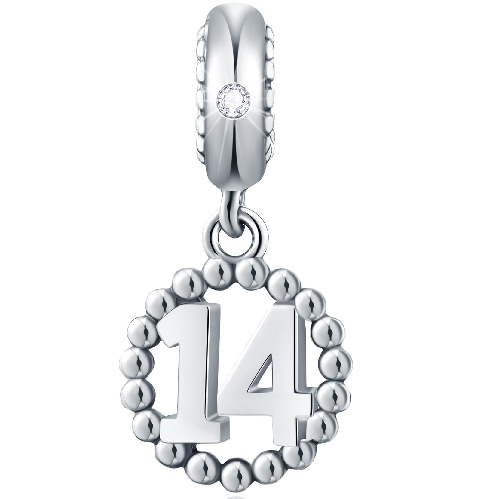 14 Number Bracelet Charms, 925 Sterling Silver Pendant Beads Fit Pandora Charm Bracelets, Necklace, and European Snake Chain, Dangling for Happy Birthday 14th Anniversary 14 Years — image 1