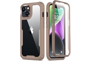 FUNMIKO for iPhone 14 Case with Screen Protector,Mili-Grade Heavy Duty Protection Pass 21ft. Drop Tested Durable Slim-fit Clear Plastic Cover Protective Phone Case for Apple iPhone 14 6.1" Brown