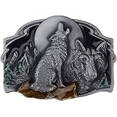 Longcreek Wolf Belt Buckle for Men, Norse Viking Wolf Head Belt Buckle, Howling Wolf Moon Belts Buckle, Punk Wolf Animal Belt Buckles, Vintage Western Cowboy belt buckle