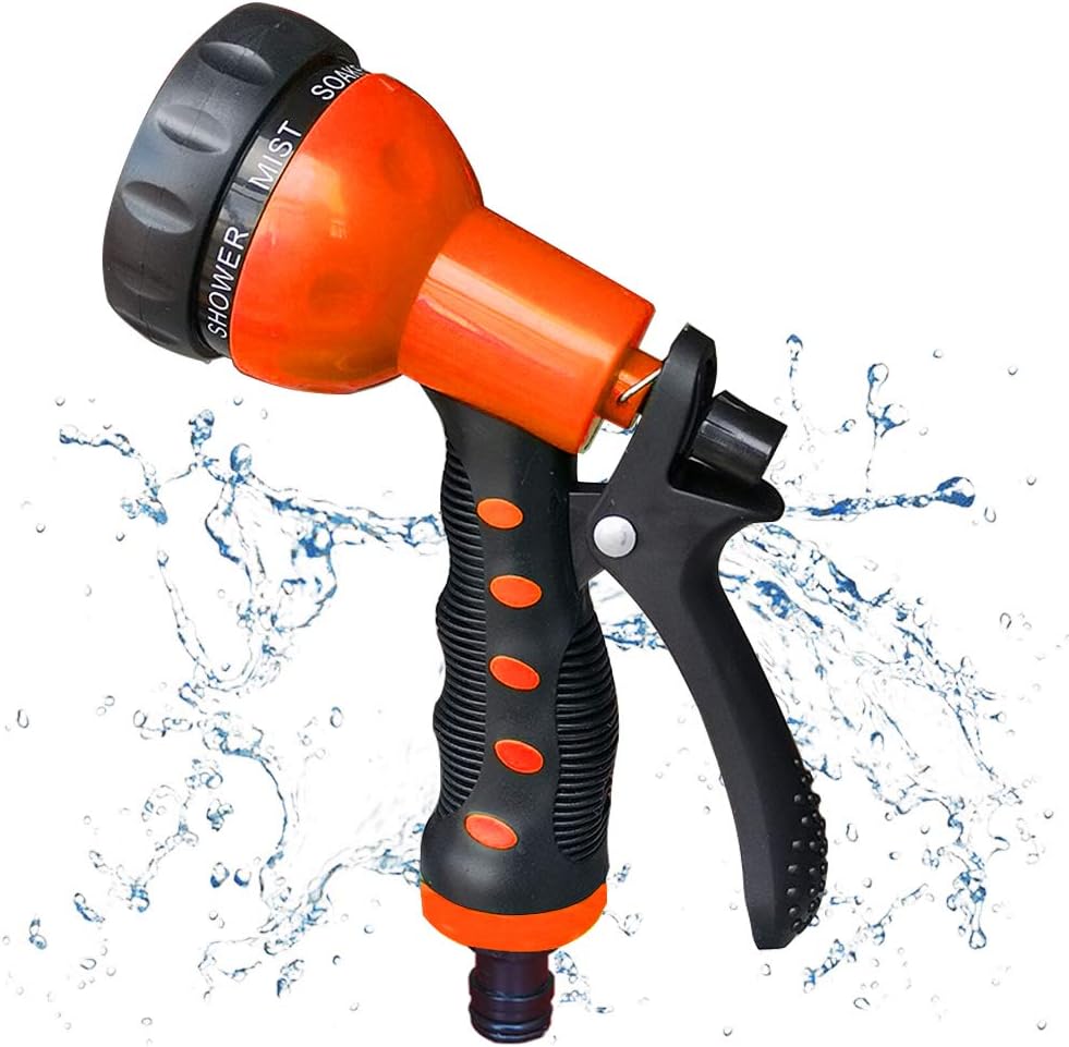 Garden Hose Nozzle Sprayer - Heavy Duty High Pressure Water Nozzle for Garden Hose, 7Different Spray Patterns, Thumb Control for Watering Plants, Washing Cars, and Showering Pets (Orange) : Garden & Outdoor