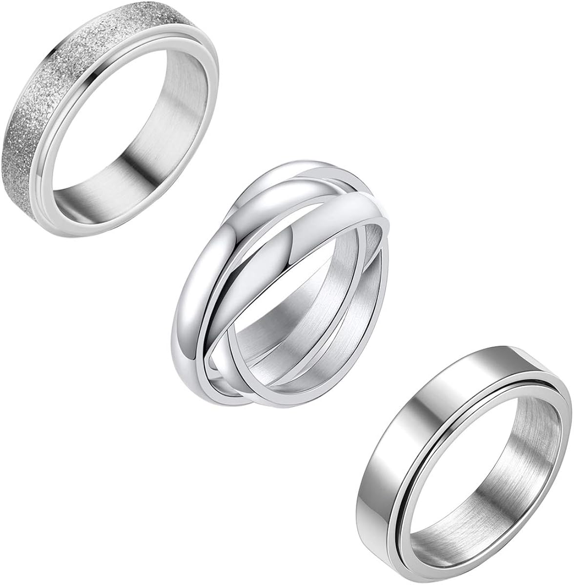 Nanafast 3 PCS Fidget Spinner Ring Stainless Steel Spinner