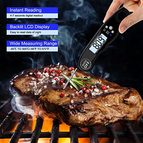 Digital Meat Thermometer, Waterproof Fast Instant Read Thermometer with Calibration and Backlight functions, Cooking Thermometer for Food, Candy, Milk, Tea, BBQ Grill Smoker (Upgraded)