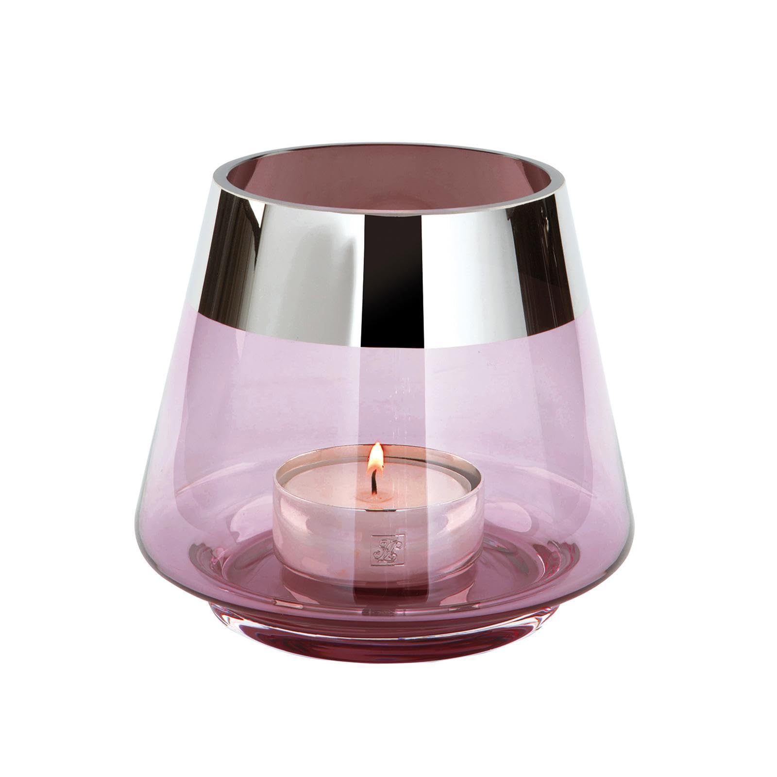 Fink JONA 115018 Tea Light Holder Glass Light Pink Silver Edge Foiled Not Dishwasher Safe Size H 13 cm x D 15 cm