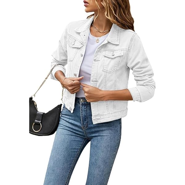 TUSFTAY Women Cropped Denim Jacket Lightweight Solid Color Casual
