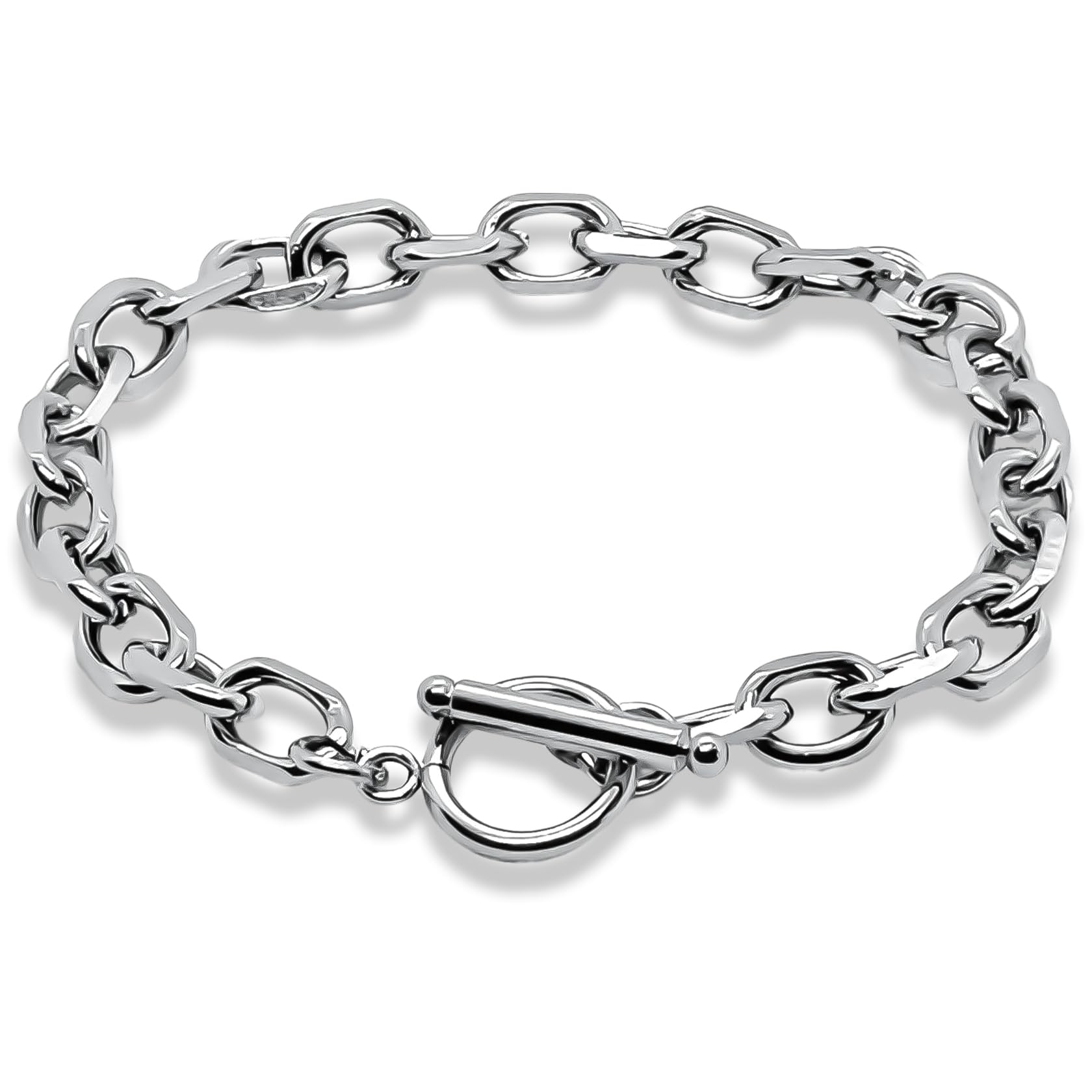 [swars] ブレスレット ユニセックス 金属アレルギー対応 ステンレス マンテル チェーン シルバー (21, 幅：8mm) の商品画像