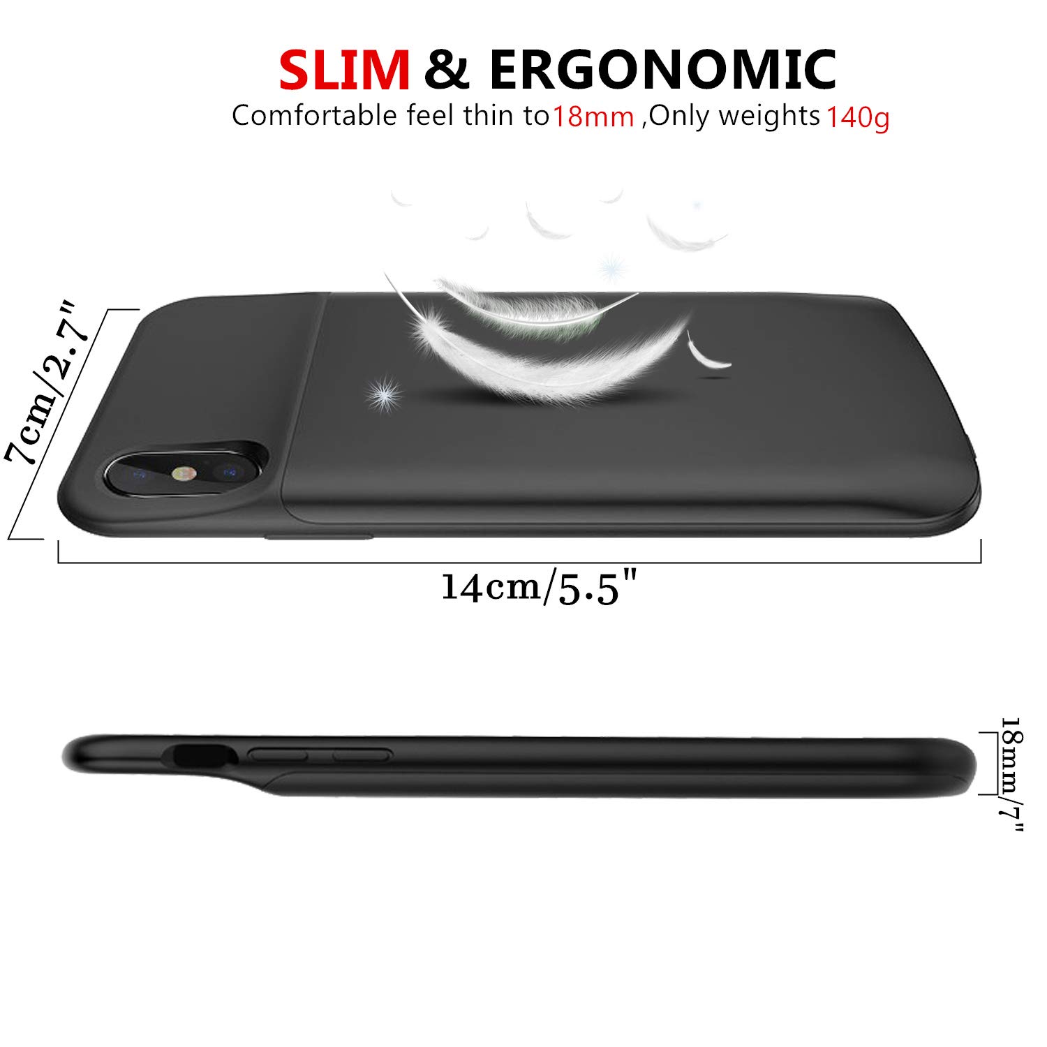 PADITECH Coque Batterie pour iPhone X/XS, 6000mAh Chargeur Portable Batterie Externe Rechargeable Puissante Power Bank Coque Batterie pour iPhone X/XS [5.8 Pouces]