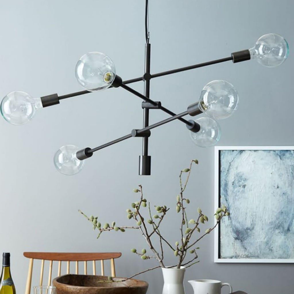 $illumination Pendant Light Polished Gold Matte Black Contemporary Stem Hung Chandelier Fixture Modern Lamp 6 Lights Hanging Flush Mount Indoor light ( Color : Black )