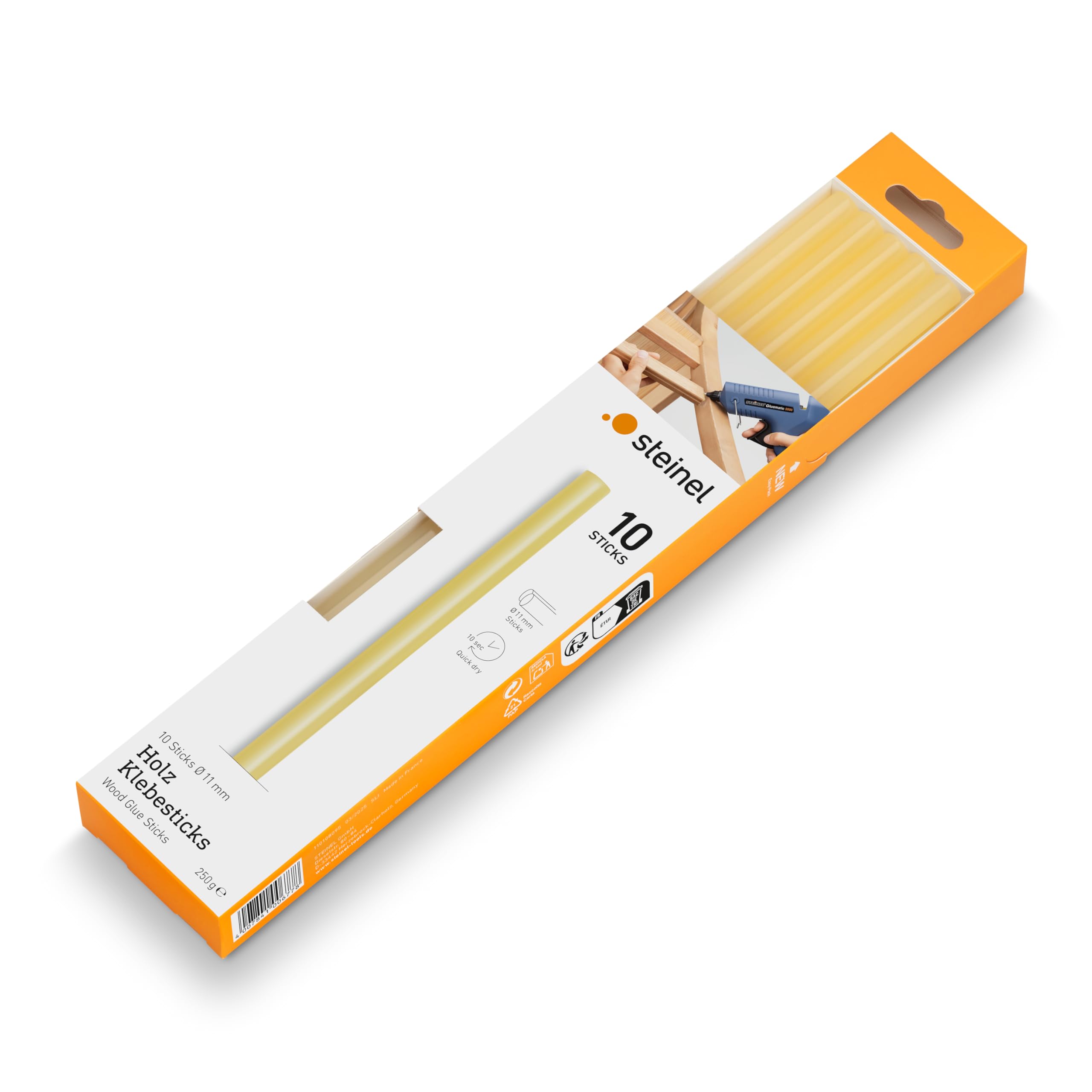Steinel Glue Sticks for Bonding Wood, Wooden, 11 mm Diameter, 250 g, Pack of 10
