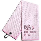 WUUCKOO Swing Swear Look for Embroidered Pink Golf Towel, Funny Golf Towels for Bag with Clip, Birthday Retirement Gifts for Grandma Mom Sister Friend Aunt Golfer, Ladies Golf Towel