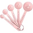 Muchtolove Stainless Steel Measuring Spoons Set of 5, Metal Measuring Cups and Spoons Set for Liquid/Food/Kitchen/Baking (Pink)