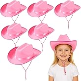 Homaisson 6 Pcs Boys Girls Cowboy Hat Pink Felt Wide Brim Western Cowgirl Hat with Adjustable Rope Dress Up Hat for Cowboy Cowgirl Theme Party