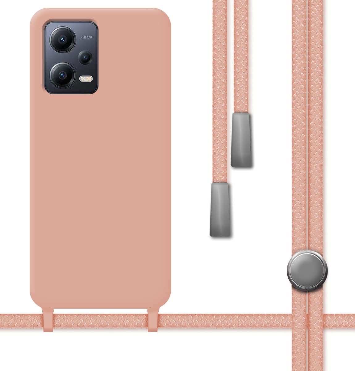 Tumundosmartphone Liquid Silicone Case with Lanyard for Xiaomi Redmi Note 12 5G Pink