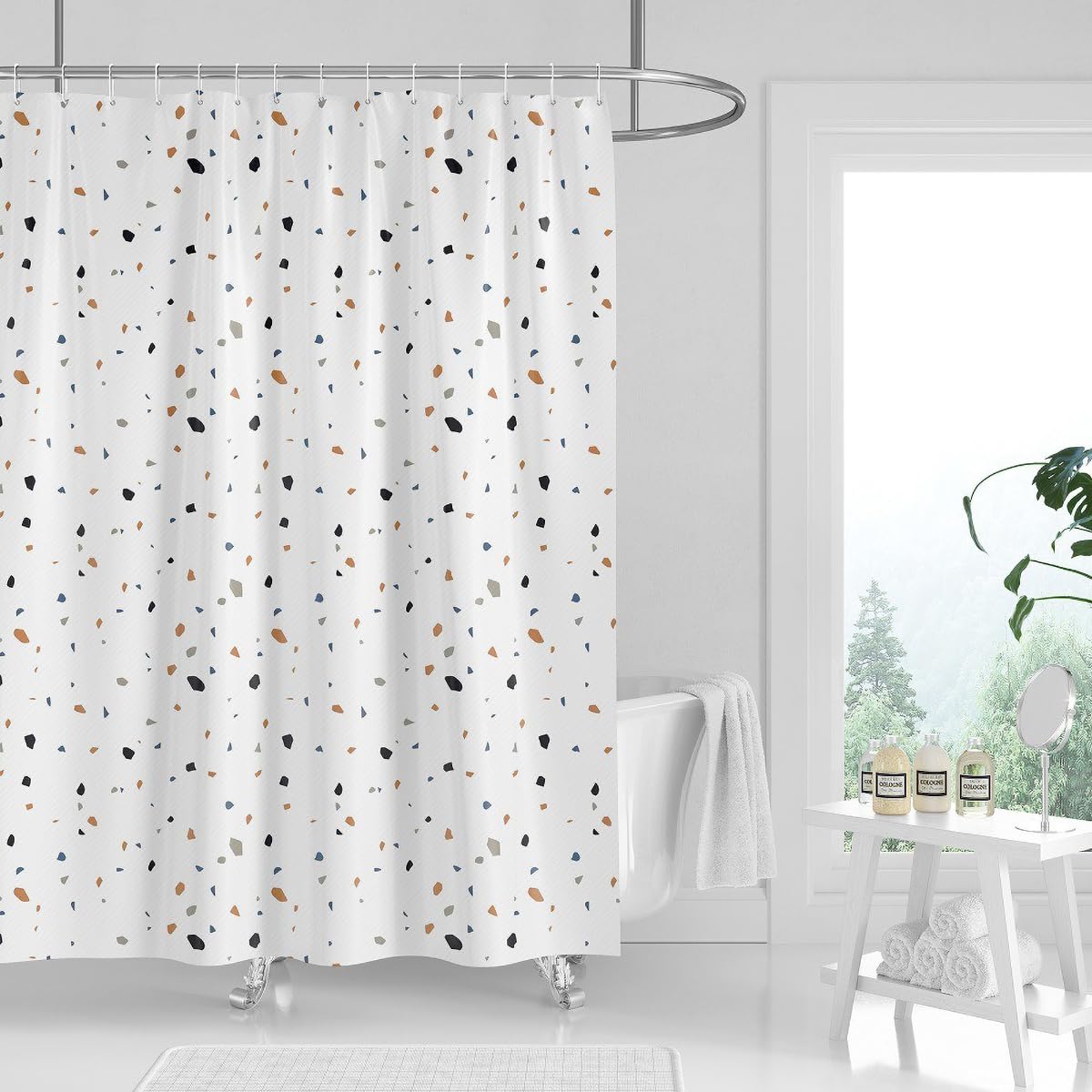 Tennove Shower Curtain Mould Resistant Terrazzo Bathroom Curtain Waterproof Polyester Fabric Wet Room Bathtub Shower Curtain,Weighted Hem,Quick Dry,200x200cm Drop