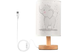 YYZZH Table Lamp Cute Elephant Baby with Love Heart Valentines Day White Nightstand Lamp with Wood Base Fabric Lamp Shade Bedside Desk Lamp for Living Room Bedroom Kids Room Office