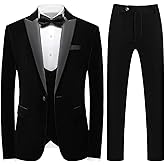 Mens Velvet 3 Piece Suits Slim Fit Peaked Lapel One Button Tuxedo Dinner Jacket Vest Pants Suit Set