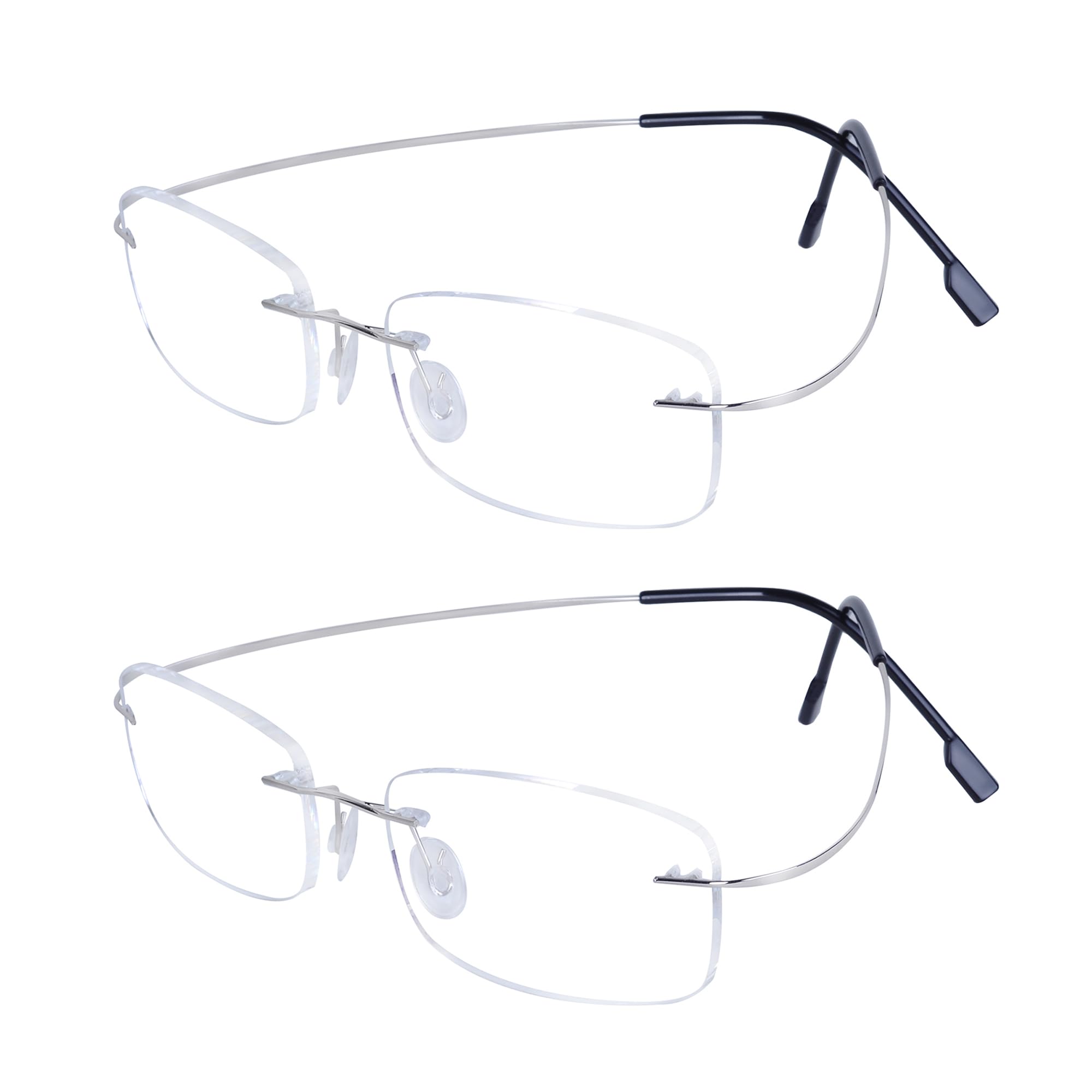 JoXiGo 2Pack Rimless Reading Glasses Super Lightweight Flexible Frame + Glasses Strap,Silver+3.0 — image 1