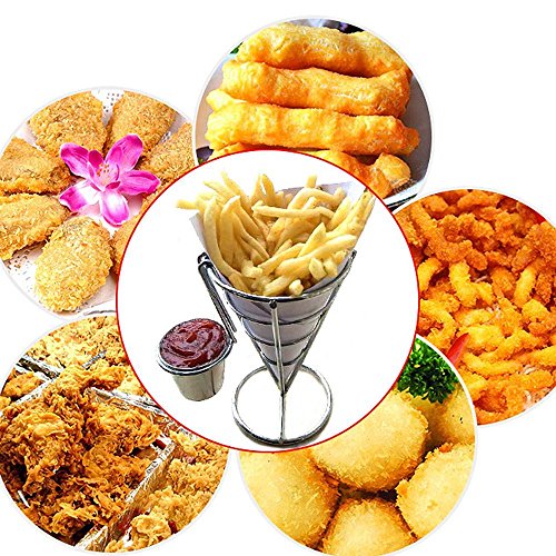 Fries Foods Stand Holder, FTXJ French Fry Chips Cone Metal Wire Basket with Sauce Dippers