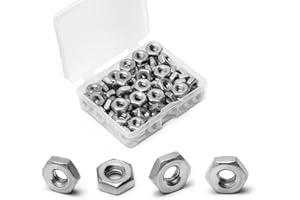 Mriuuod 100pcs #8-32 Hex Nuts, 11/32" Width, 1/8" Height, 304 Stainless Steel, Hex Drive, UNC Small Nuts Fasteners, 8-32 Replacement Nut with Plastic Case for DIY Home Mechanism