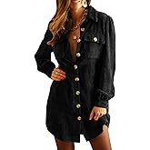 Alaster Queen Women's Corduroy Long Sleeve Short Dresses Fall Winter Button Down Work Tunic Dress with Pocket