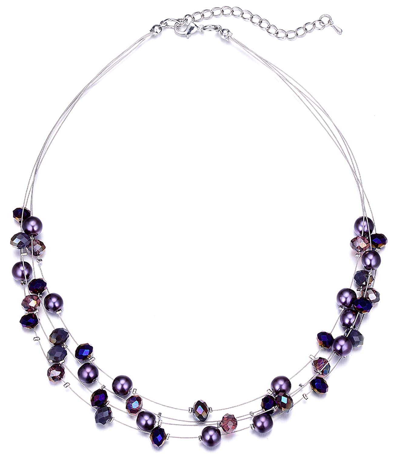 BULINLIN Crystal Layered Statement Necklace for Women, Shell Choker Necklace with Chunky Silver Metal Fashion Jewelry Gifts for Her (Purple)