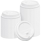 SIUQ 150 Pack Coffee Cup lids, Disposable Plastic Cup Lids for 10, 12, 16, 20, 24 oz Paper Cups, Hot/Cold Drinking Cup Lids, 3.54 Inches/90 mm Diameter - White