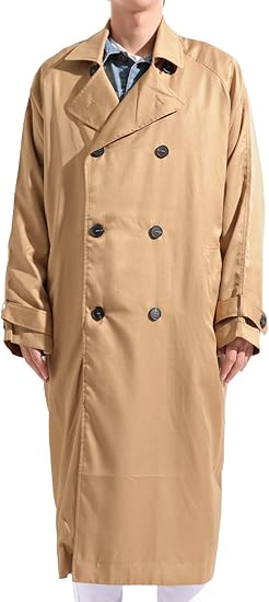 Amazon ファストカラーズ ルーズ シルエット ロング トレンチ コート ビッグ ワイド アウター メンズ ベージュ Lサイズ コート ジャケット 通販
