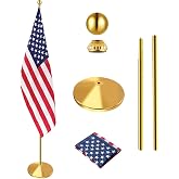 WJTQTBT Indoor Flag Pole Kit with Weighted&amp;Thickened Base 6-8FT,Golden 1 P | Stainless Steel Commercial Indoor Flagpole for Office School City Hall,Heavy Duty Indoor Telescoping Flag Pole