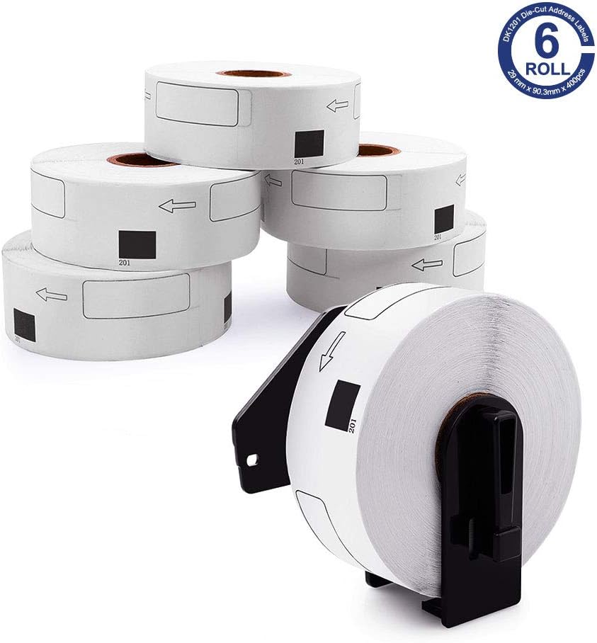 Suminey Compatible Shipping Label Replacement for Brother DK-1201 Address & Barcode (1.1" X 3.5”) Replacement Labels, Compatible with Brother QL Label Printers - 6 Rolls + 1 Frame