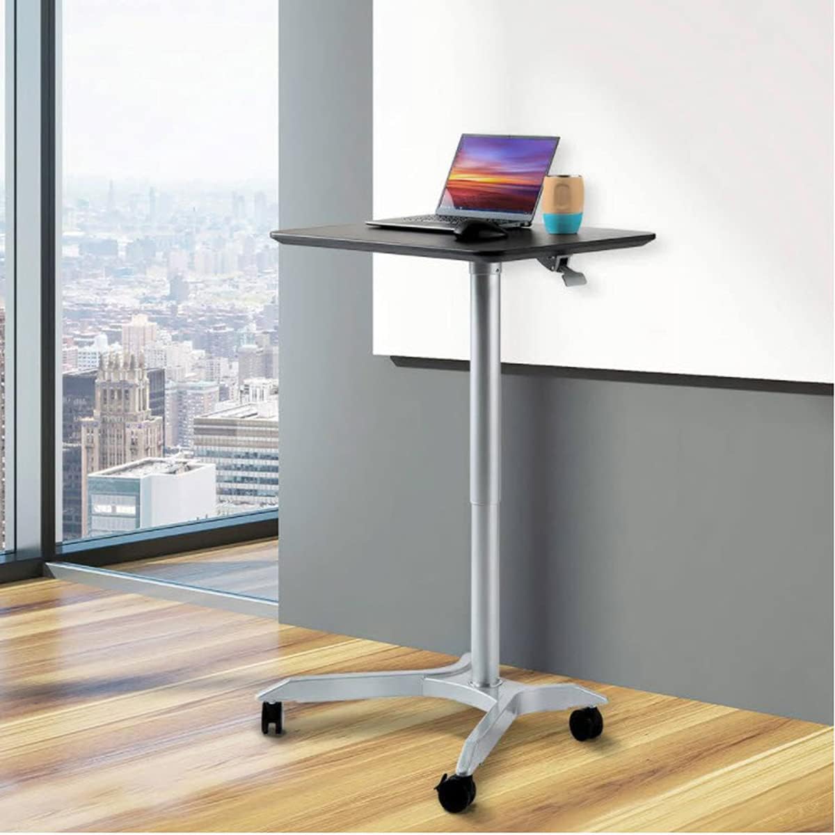 Seville Classics airLIFT Sit-Stand Rolling Height Adjustable Student Classroom Laptop Home Office Pneumatic Mobile Desk Cart with Wheels, Espresso, 28" (XL): Furniture & Decor