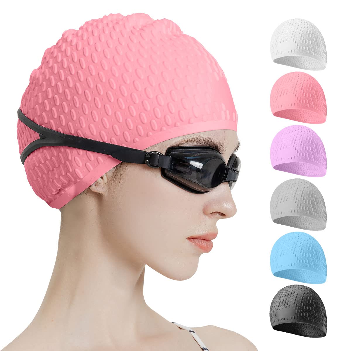 Photo 1 of Tripsky Silicone Swim Cap,Comfortable Bathing Cap Ideal for Curly Short Medium Long Hair, Swimming Cap for Women and Men, Shower Caps Keep Hairstyle Unchanged, Large
