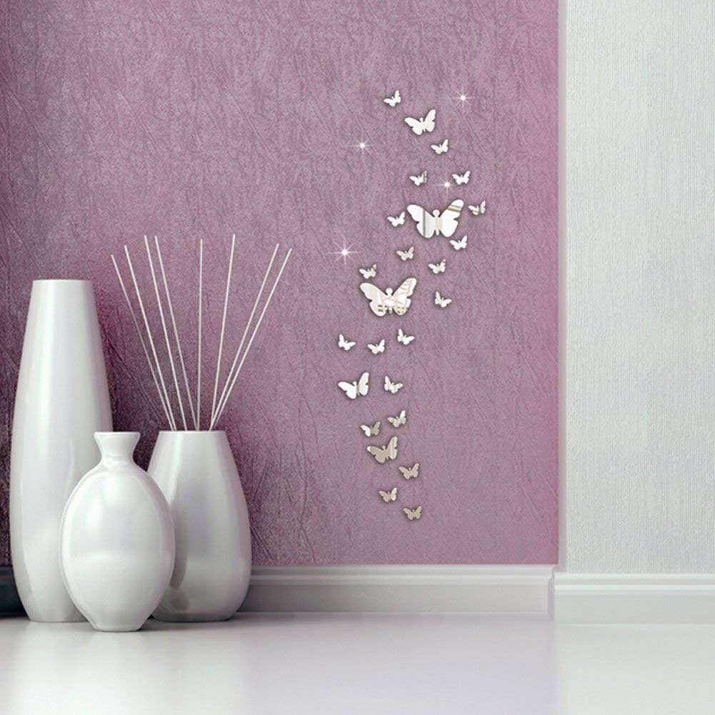 Butterfly Mirror Wall Stickers, 36pcs Acrylic 3D Wall Art Stickers Silver Mirror Stickers for Living Room Bedroom Office - Image 5